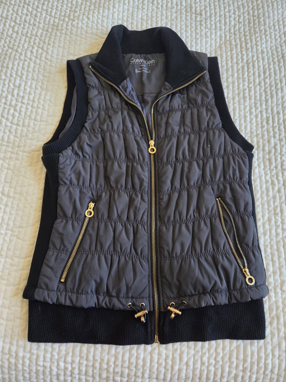 Calvin Klein Quilted Gray Vest with Black Trim & Gold Hardware